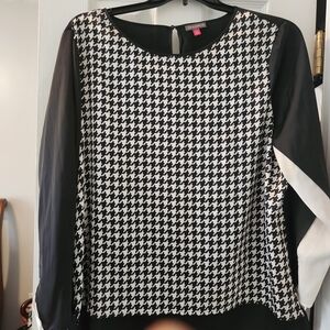 Vince Camuto Black and White Houndstooth Women's Top XL